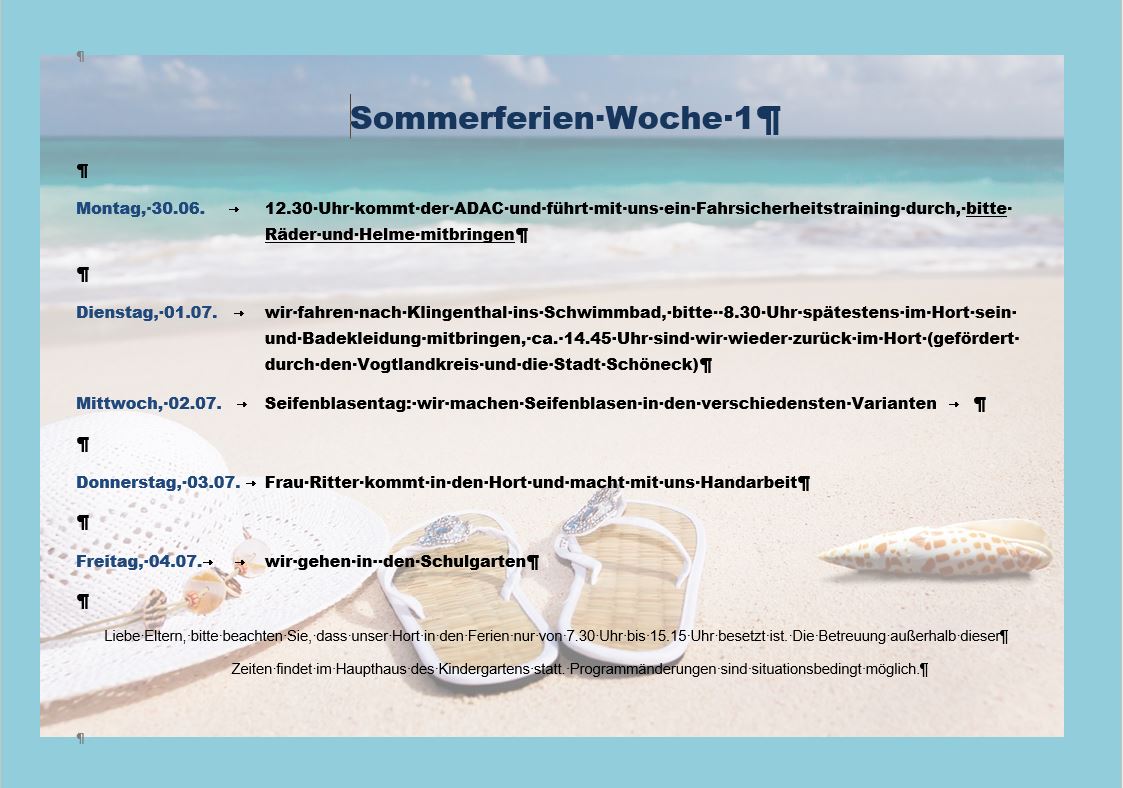 Sommerferien 1. Woche 2025