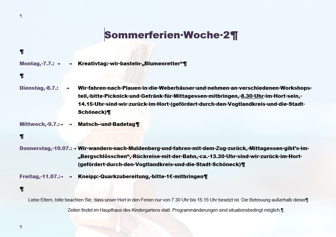 Sommerferien 2. Woche 2025